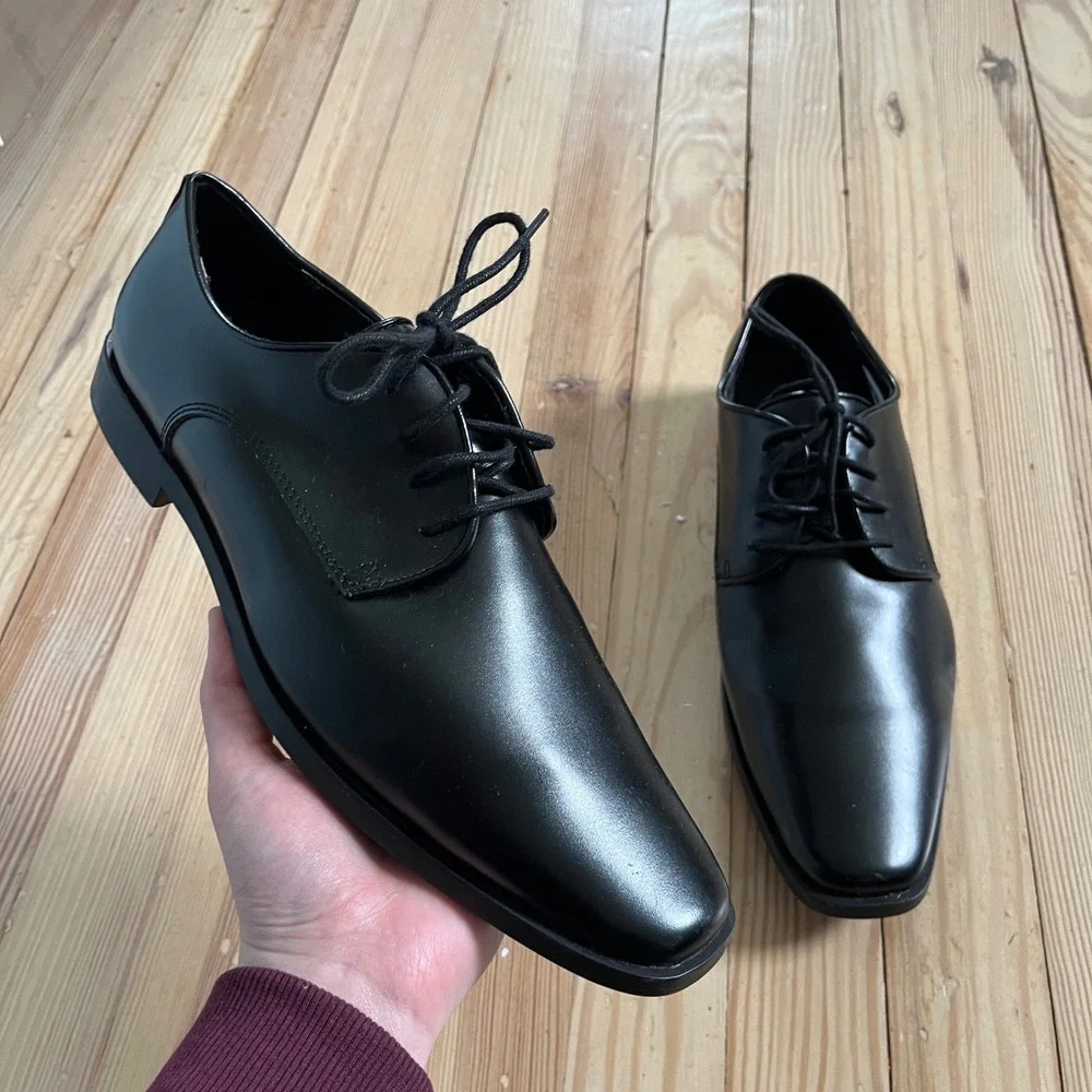 Joseph Abboud Mens Black Leather Derby Dress Shoes Square Toe Lace Up 10M Preppy